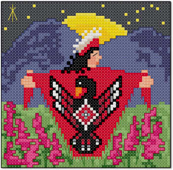Indian tribal swan shawl cross stitch pattern by Jennifer Creasey